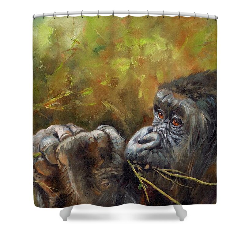 Gorilla Shower Curtain featuring the painting Lowland Gorilla 2 by David Stribbling