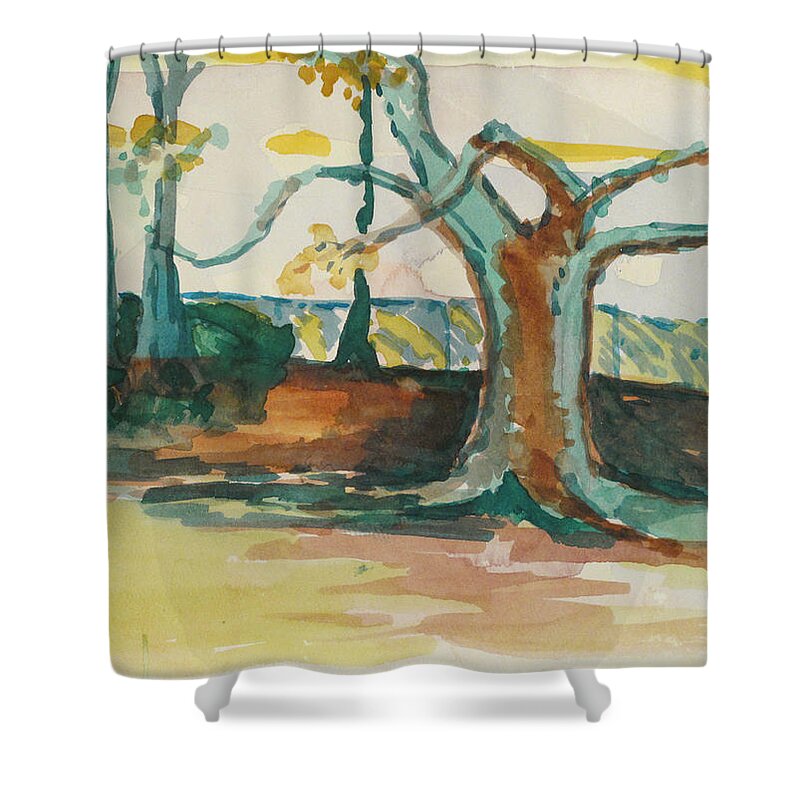 Lsu Shower Curtain featuring the painting LSU Oaks Cypress Knees by Carol Oufnac Mahan