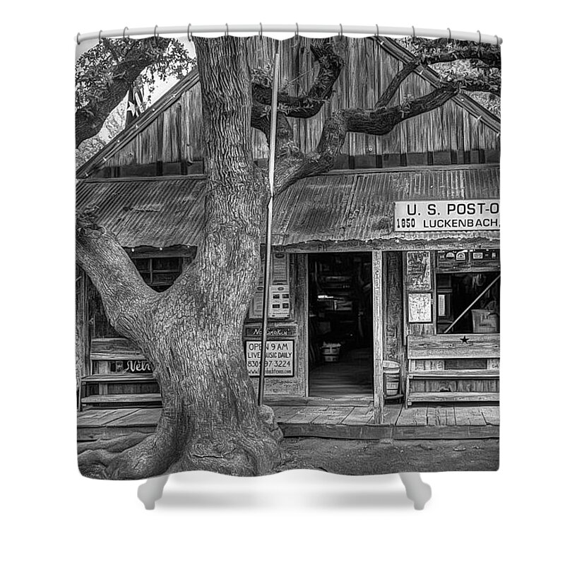 Luckenbach Shower Curtain featuring the photograph Luckenbach 2 Black and White by Scott Norris