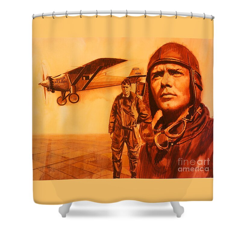 Portrait Shower Curtain featuring the painting Lucky Lindy by Dick Bobnick