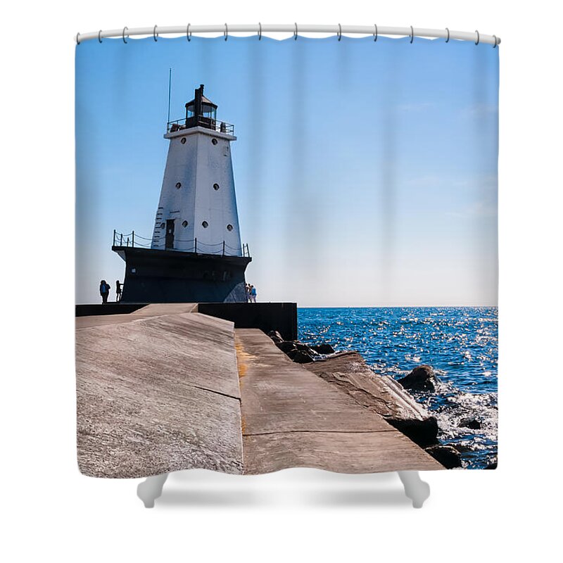 Holland Shower Curtain featuring the photograph Ludington Lighthouse by Lars Lentz