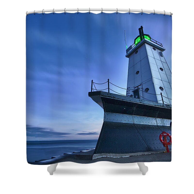 Lighthouse Shower Curtain featuring the photograph Ludington North Breakwater Lighthouse by Sebastian Musial