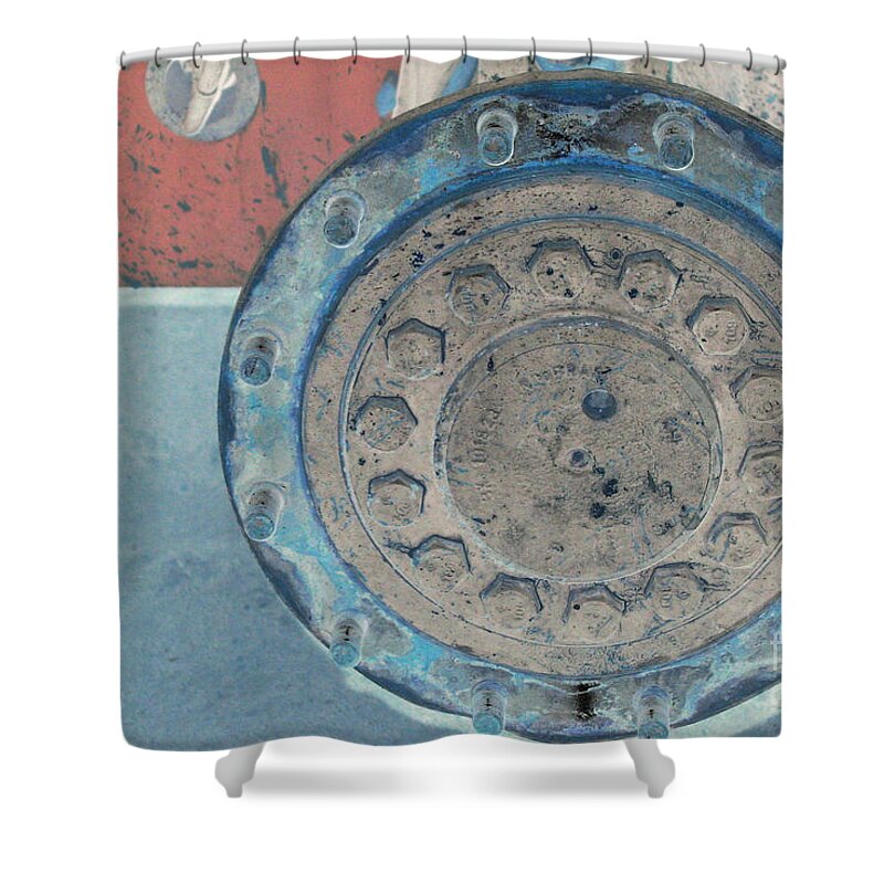 Equipment Shower Curtain featuring the photograph Lug Nut Wheel Right by Heather Kirk