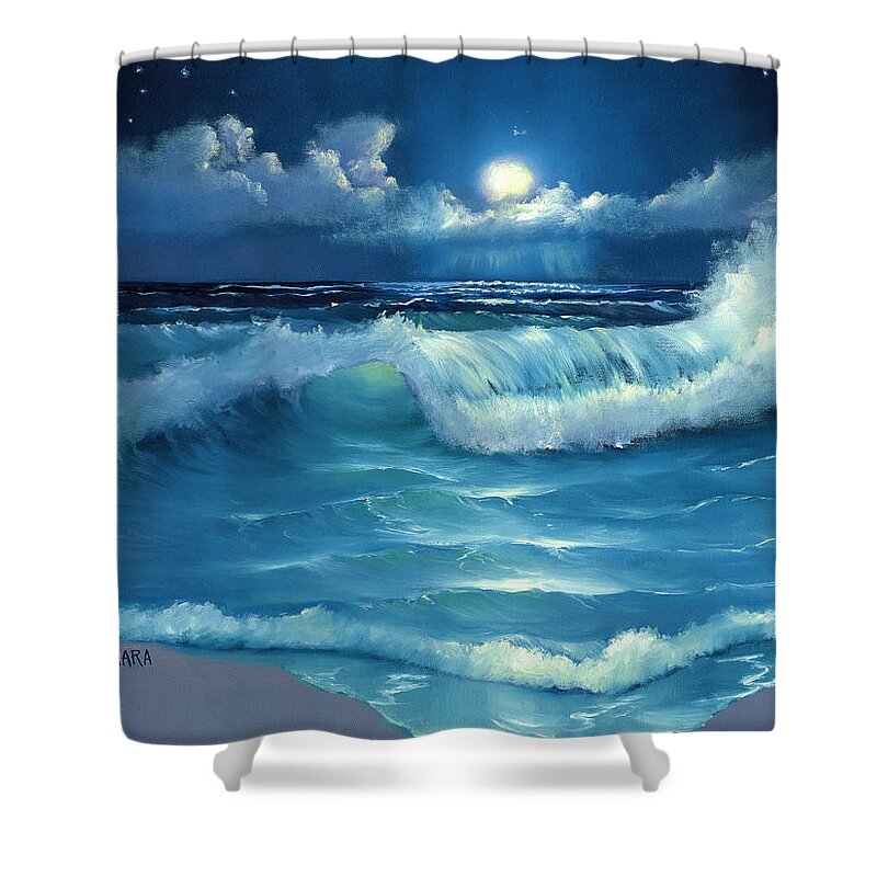 Seascape Shower Curtain featuring the painting Lullaby in Moonlight by Kathie Camara