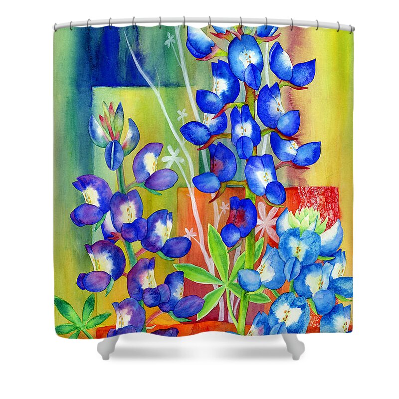 Wild Flower Shower Curtain featuring the painting Lupinus Texensis by Hailey E Herrera