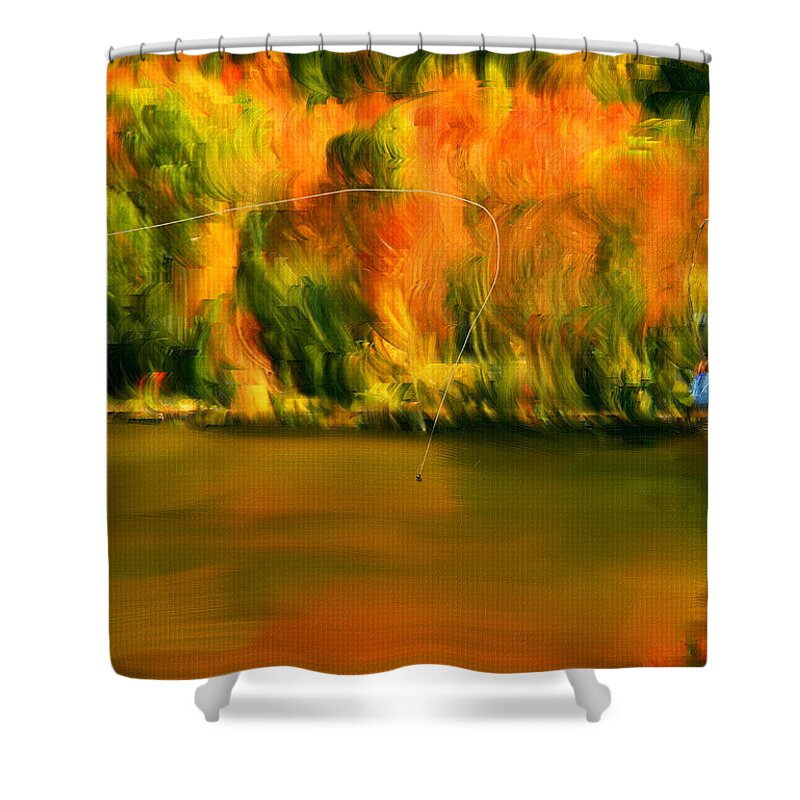 Fly Fishing Shower Curtain featuring the digital art Lure Of Fly Fishing by Lourry Legarde