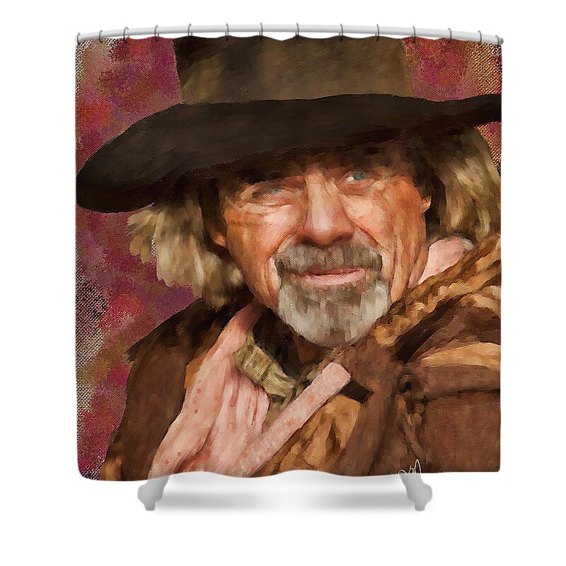 Cowboy Shower Curtain featuring the painting Lyle by Jack Milchanowski