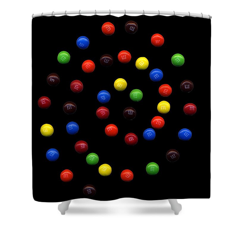 M Shower Curtain featuring the photograph M and M candy 3 by Marilyn Hunt