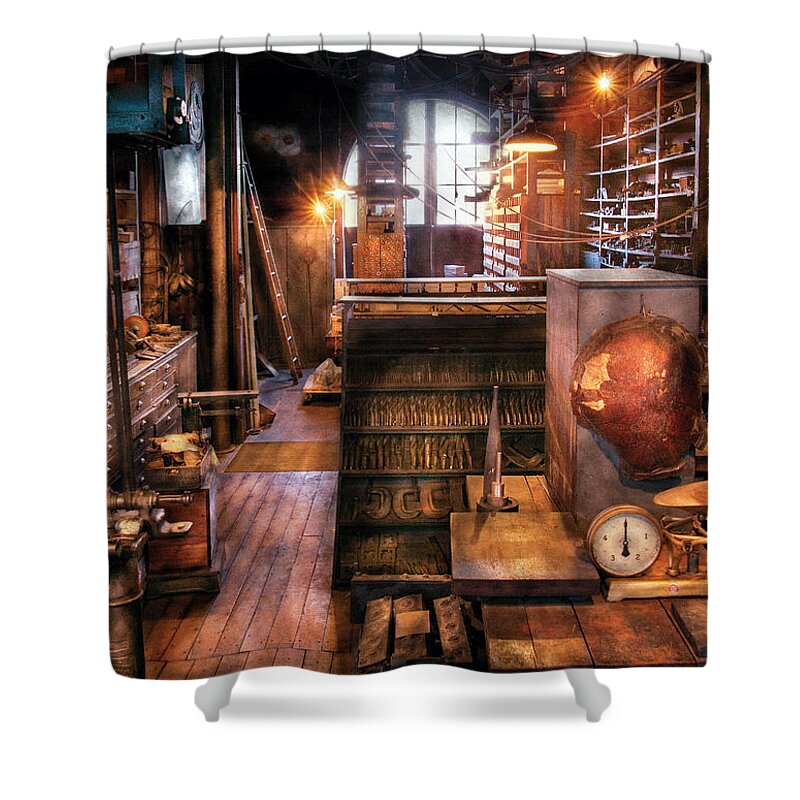 Machinist Shower Curtain featuring the photograph Machinist - Ed's Stock Room by Mike Savad