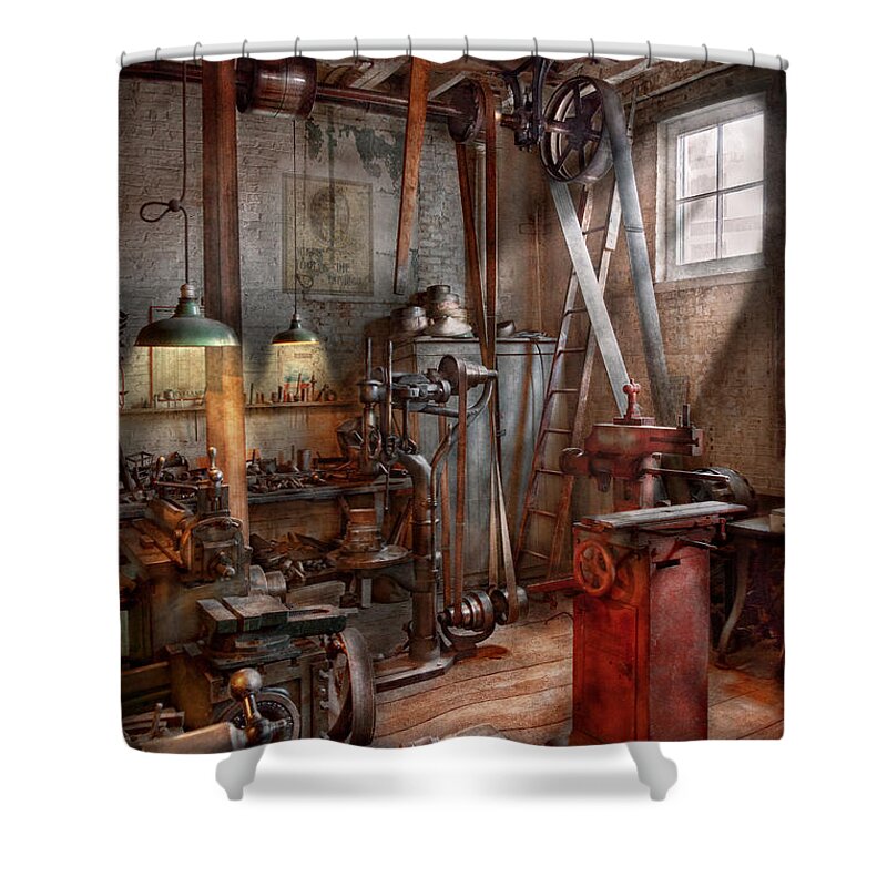 Savad Shower Curtain featuring the photograph Machinist - The modern workshop by Mike Savad