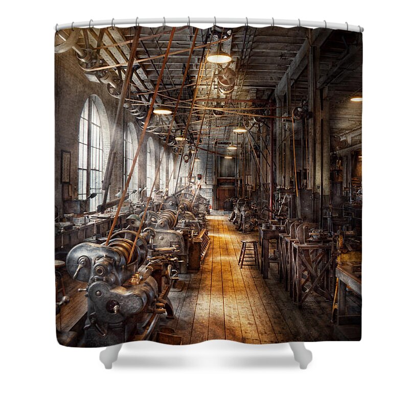 Machinists Shower Curtain featuring the photograph Machinist - Welcome to the workshop by Mike Savad