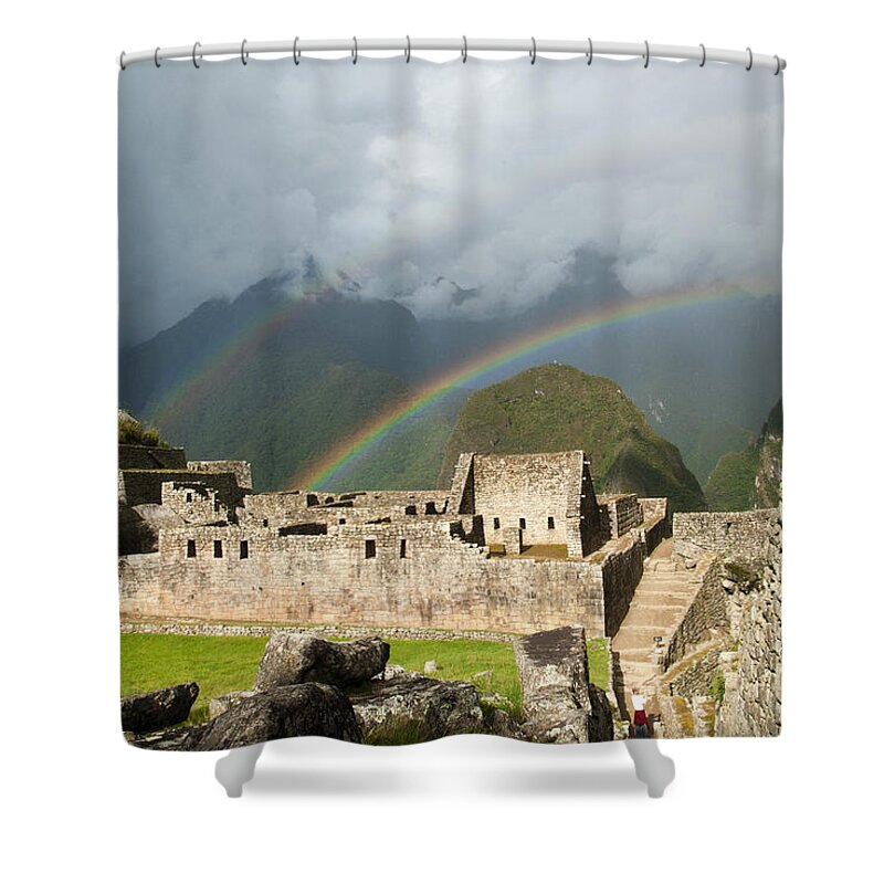Ancient Shower Curtain featuring the photograph Machu Picchu by Emily Riddell