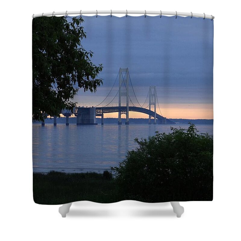 Michigan Shower Curtain featuring the photograph Mackinac Bridge Twilight by Keith Stokes