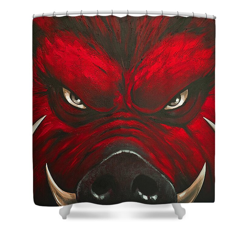 Hog Shower Curtain featuring the painting Mad Hog by Glenn Pollard
