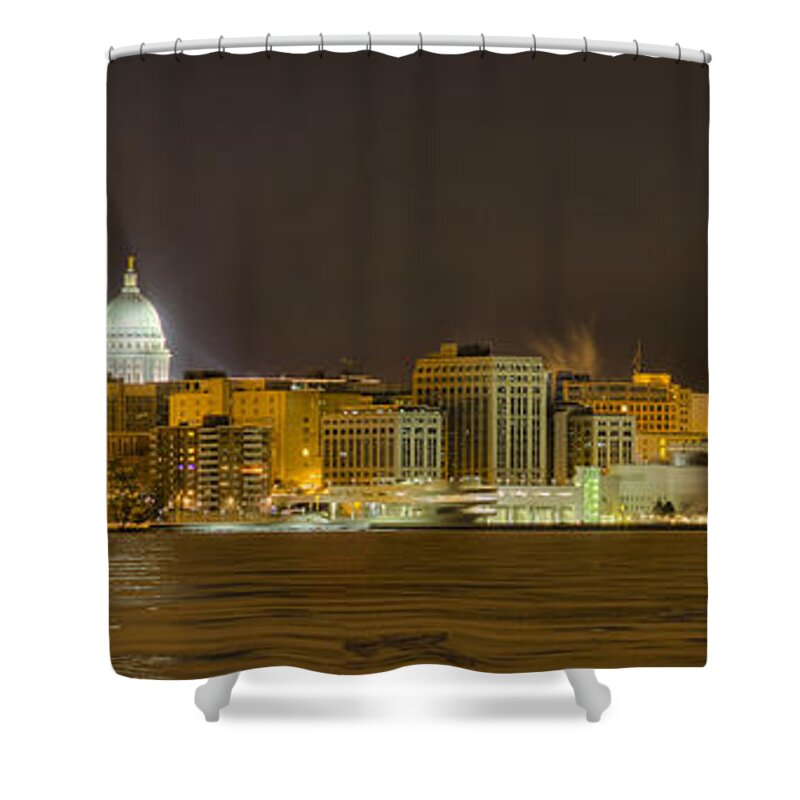 Capitol Shower Curtain featuring the photograph Madison - Wisconsin City panorama - no fireworks by Steven Ralser