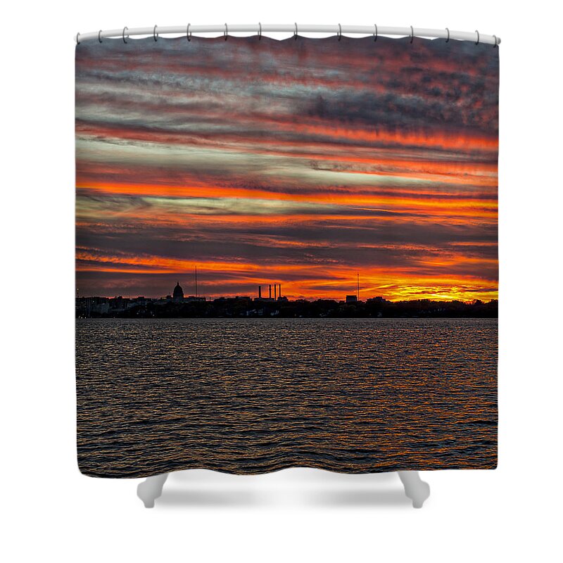 Lake Shower Curtain featuring the photograph Madison - skyline sunset by Steven Ralser