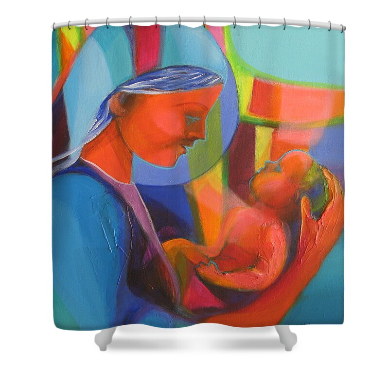 Abstract Shower Curtain featuring the painting Madonna and Child by Cynthia McLean