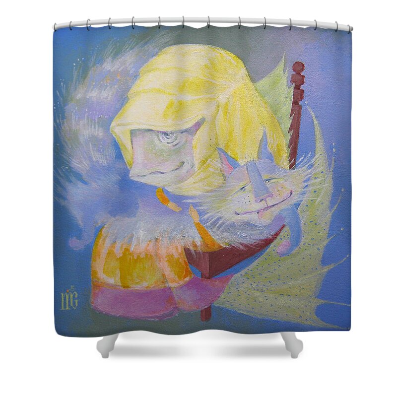 Animals Shower Curtain featuring the painting Madonna with a Cat by Marina Gnetetsky