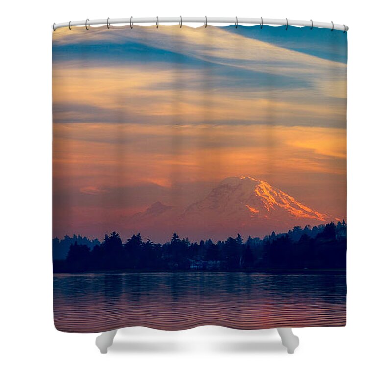 Lake Shower Curtain featuring the photograph Magical Sunset at the Lake by Ken Stanback