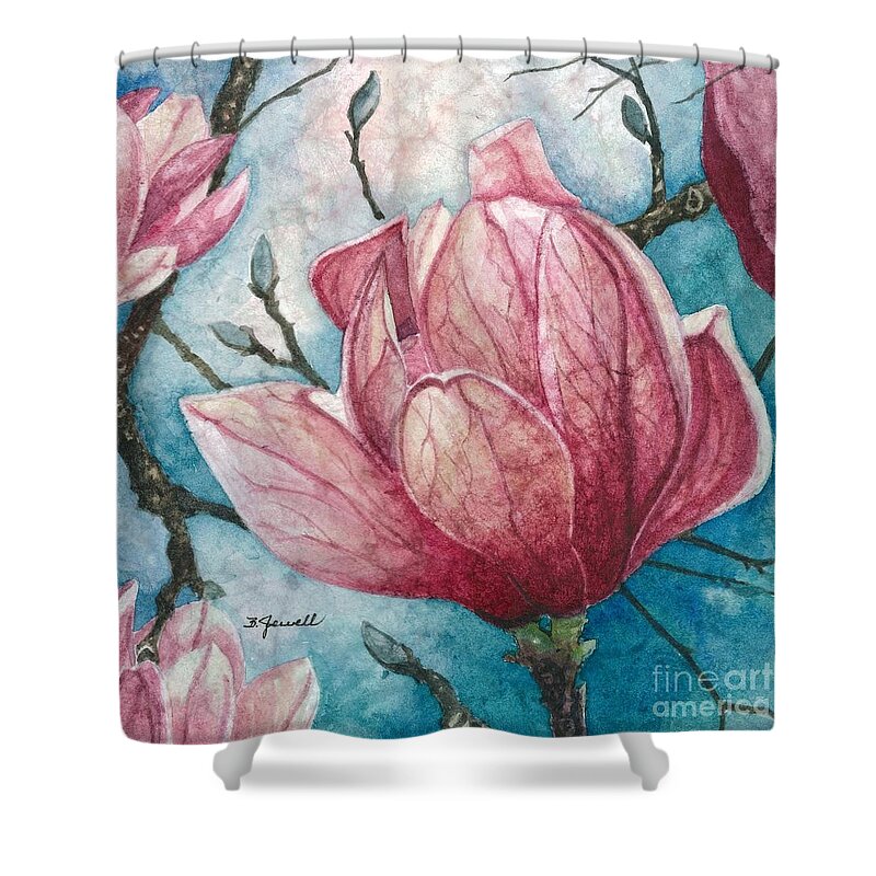 Flower Shower Curtain featuring the painting Magnolia Blossom by Barbara Jewell
