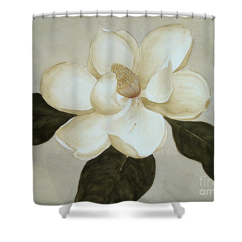 Watercolor Botantical Shower Curtain featuring the painting Magnolia Wave by Nancy Kane Chapman