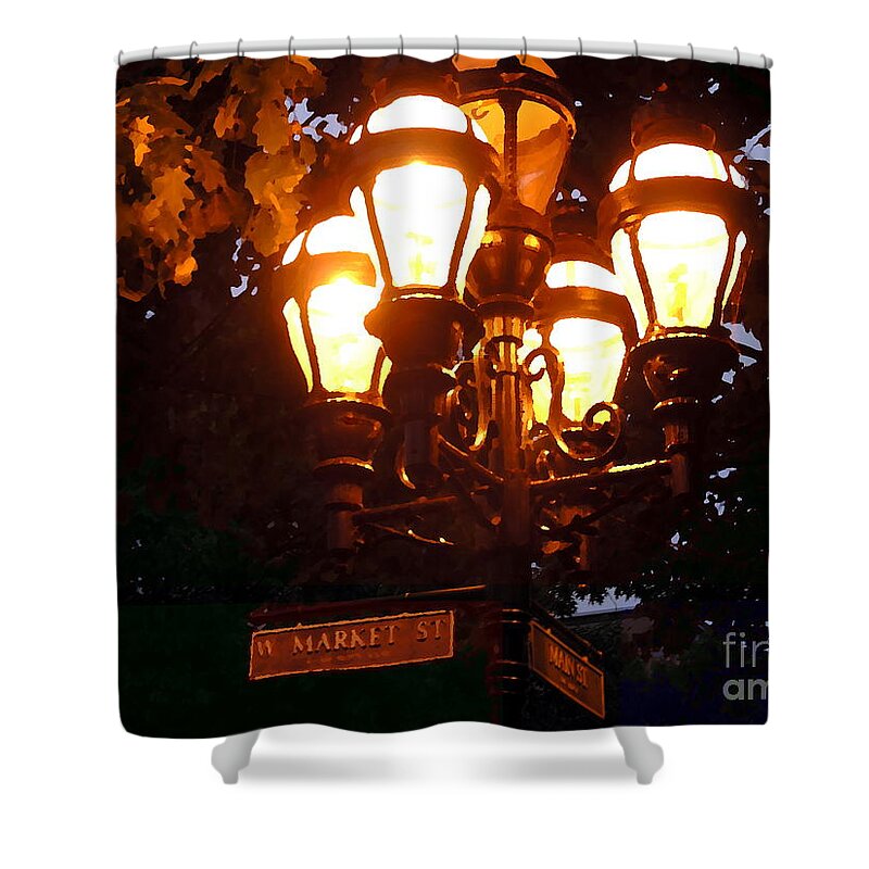 Bethlehem Pa Shower Curtain featuring the photograph Main Street Gaslights - Abstract by Jacqueline M Lewis