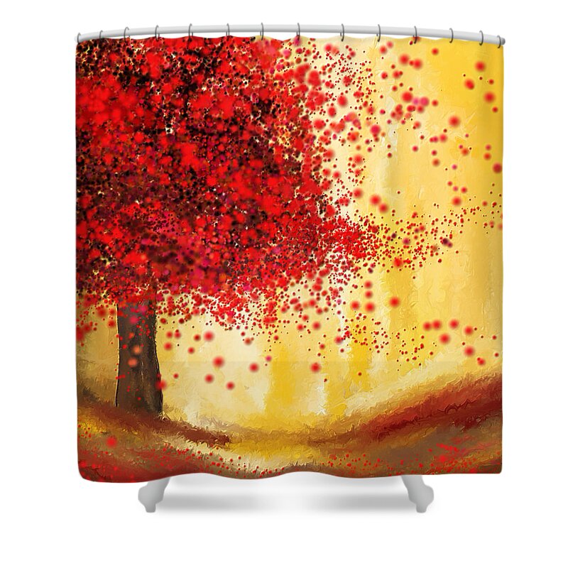 Four Seasons Shower Curtain featuring the painting Majestic Autumn - Impressionist Painting by Lourry Legarde