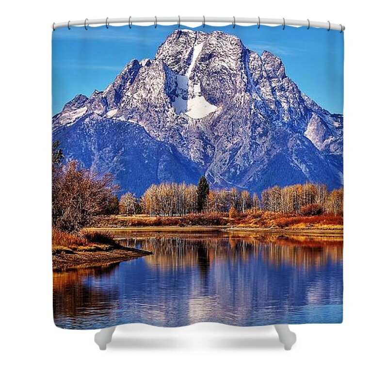 Grand Tetons Shower Curtain featuring the photograph Majestic Moran by Benjamin Yeager