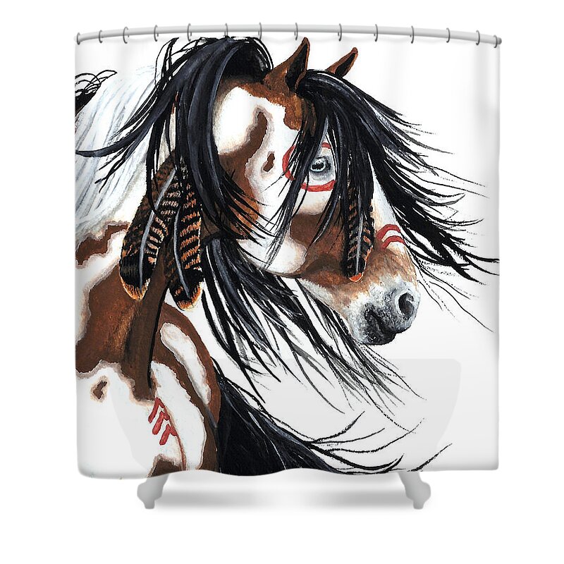 Horse Shower Curtain featuring the painting Majestic Pinto horse #1 by AmyLyn Bihrle