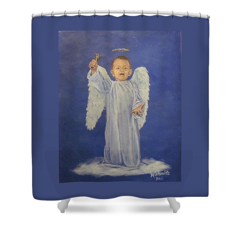 Angel Shower Curtain featuring the painting Make a Joyful Noise by Wendy Shoults