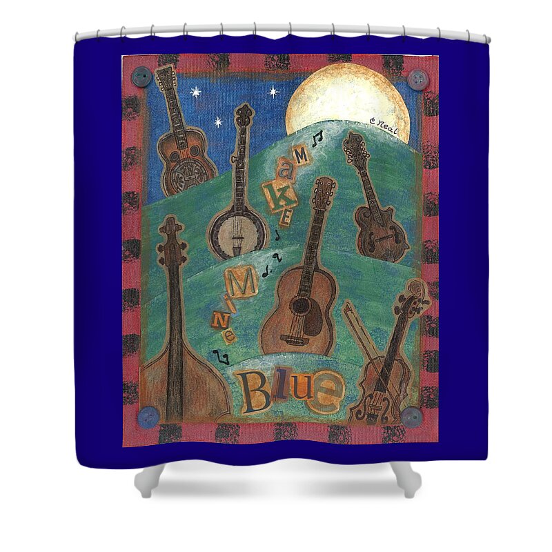 Full Moon Shower Curtain featuring the mixed media Make Mine Blue by Carol Neal