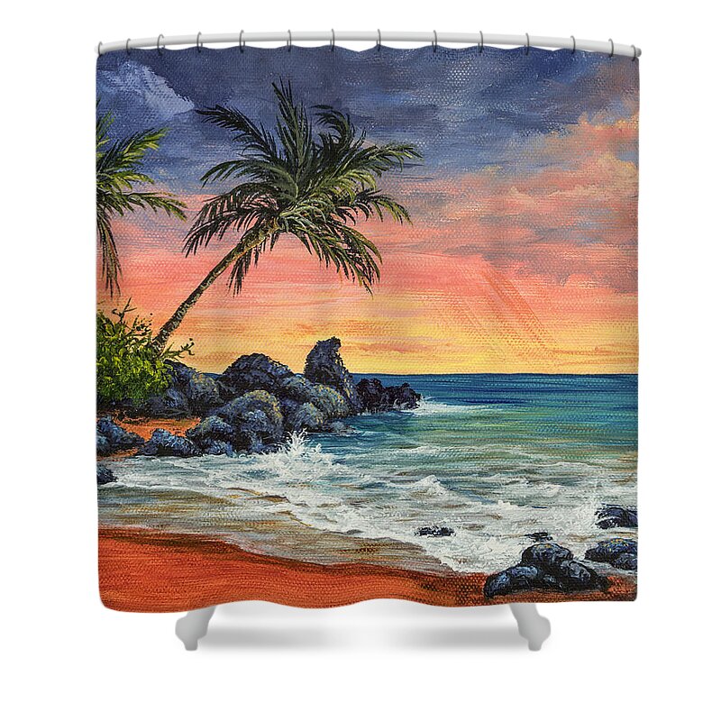Landscape Shower Curtain featuring the painting Makena Beach Sunset by Darice Machel McGuire