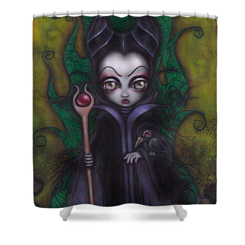 Villains Shower Curtain featuring the painting Maleficent by Abril Andrade