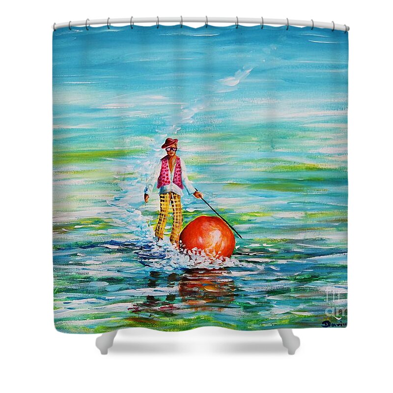 Dariusz Orszulik Shower Curtain featuring the painting Strolling on the water by Dariusz Orszulik