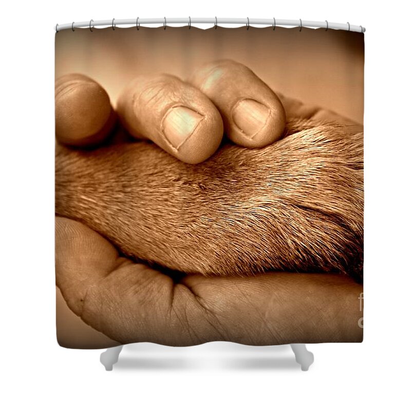 Man Shower Curtain featuring the photograph Man and Dog by Clare Bevan