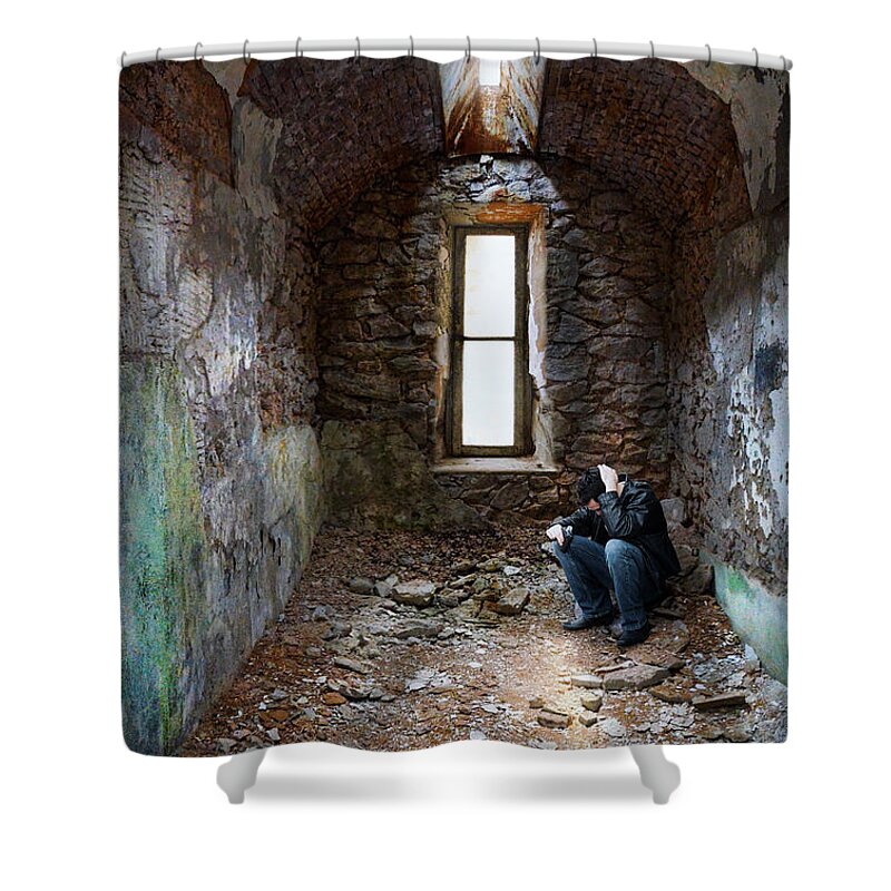 Man Shower Curtain featuring the photograph Man in Abandoned Building by Jill Battaglia