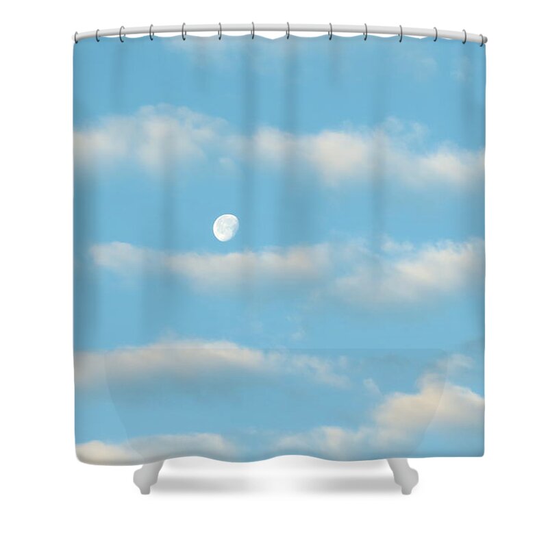 Space Shower Curtain featuring the photograph Man in the Moon in the Clouds by Fortunate Findings Shirley Dickerson
