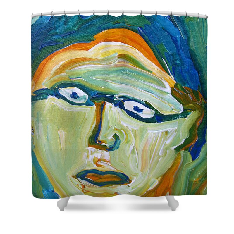 Abstract Shower Curtain featuring the painting Man with Glasses by Shea Holliman