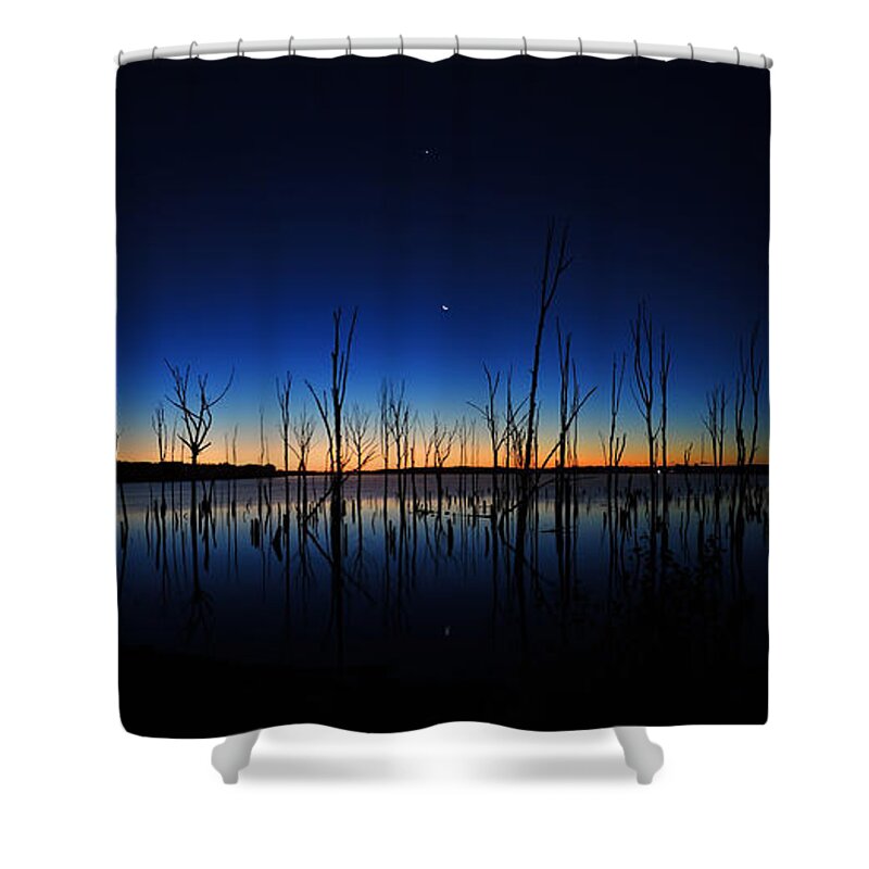 Manasquan Reservoir Shower Curtain featuring the photograph Manasquan Reservoir at Dawn by Raymond Salani III