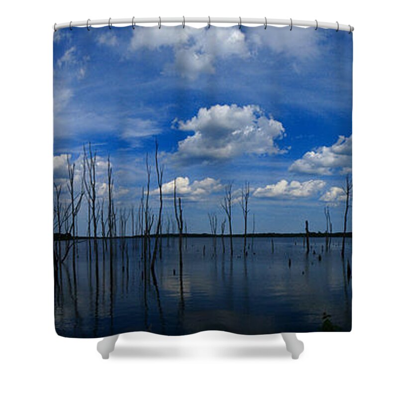 Manasquan Reservoir Panorama Shower Curtain featuring the photograph Manasquan Reservoir Panorama by Raymond Salani III