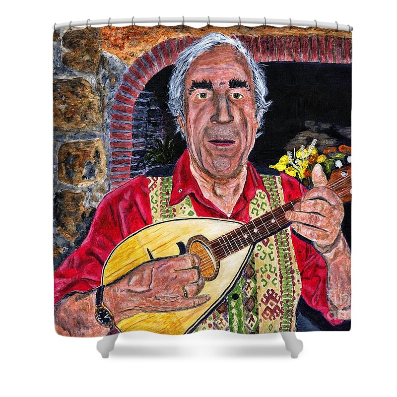 Acrylic Shower Curtain featuring the painting Mandolin Player Painting by Timothy Hacker