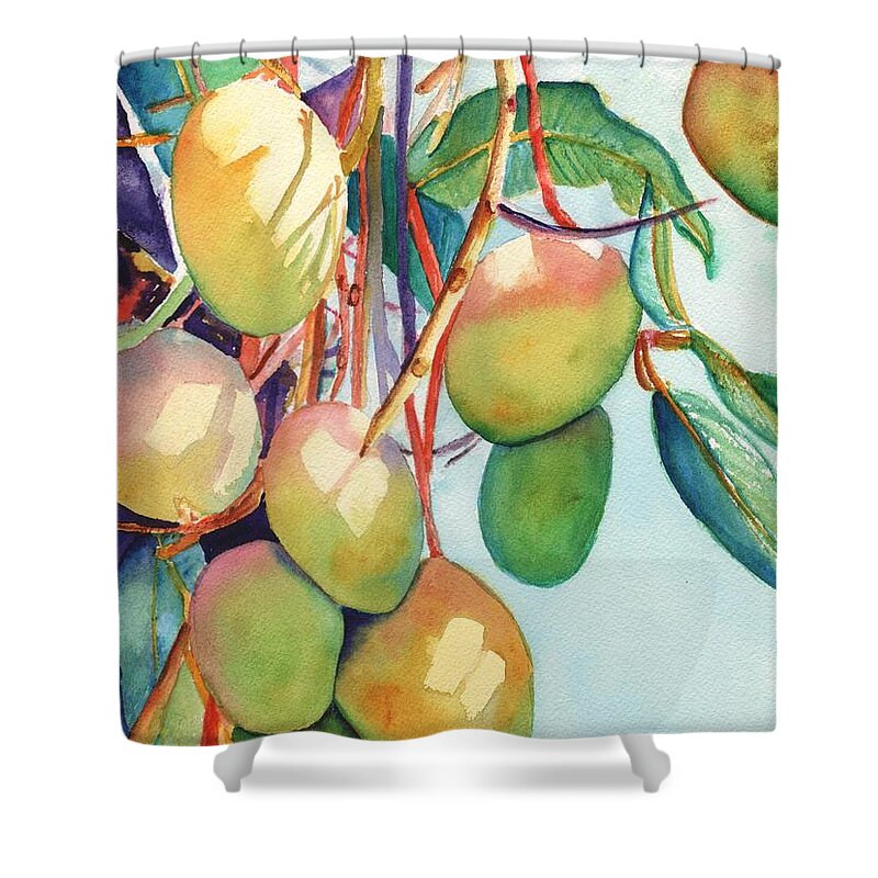 Mango Shower Curtain featuring the painting Mangoes by Marionette Taboniar