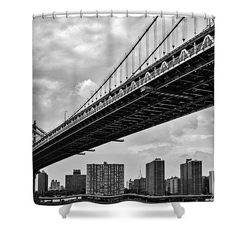 Brooklyn Shower Curtain featuring the photograph Manhattan Bridge NYC Skyline by Susan Candelario