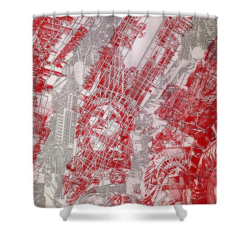 Manhattan Map Shower Curtain featuring the painting Manhattan Map Antique 3 by Bekim M