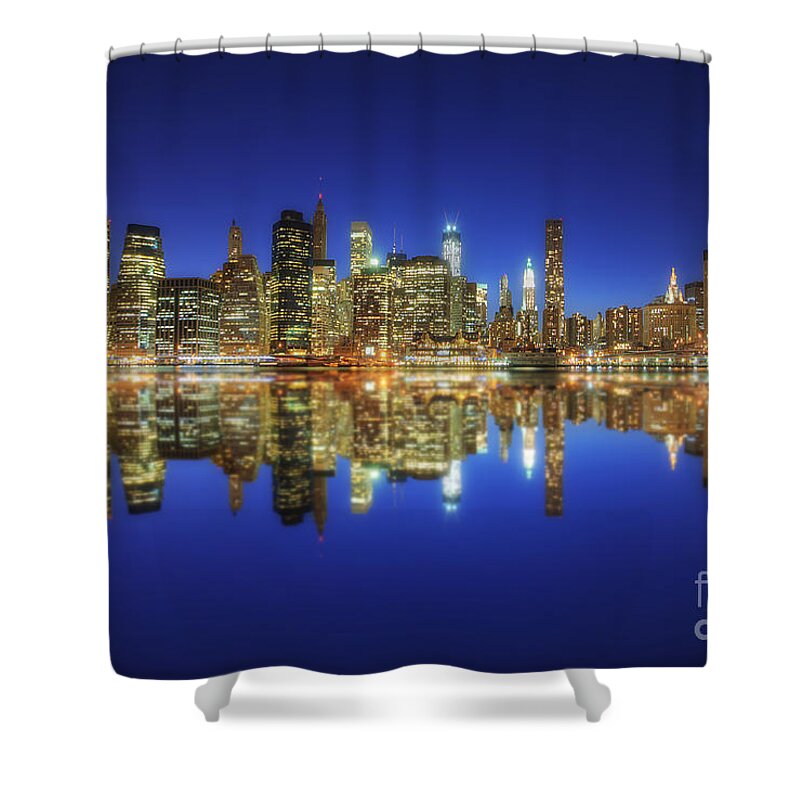 Yhun Suarez Shower Curtain featuring the photograph Manhattan Nite Lites NYC 2.0 by Yhun Suarez
