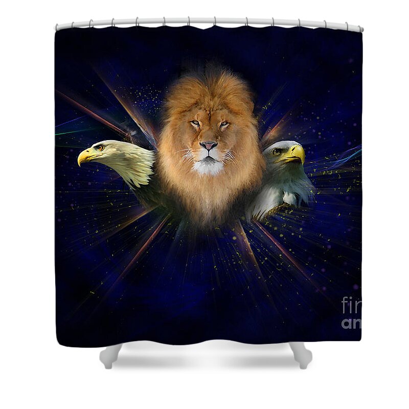 Lion Shower Curtain featuring the painting Manifold Presence by Tamer and Cindy Elsharouni