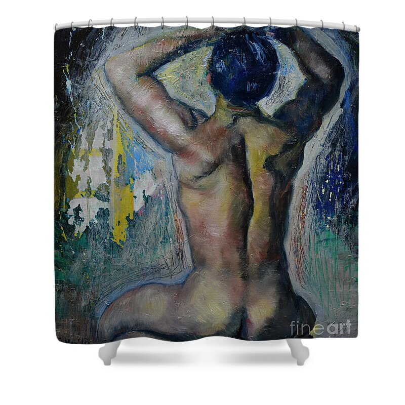 Raija Merila Shower Curtain featuring the painting Man's Back by Raija Merila