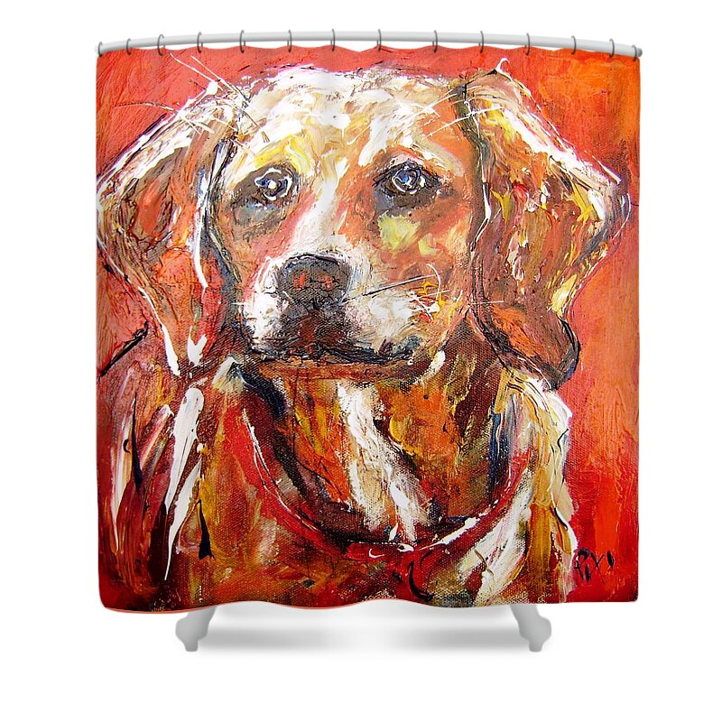 Dog Shower Curtain featuring the painting Your dog ...nicer than the average person by Mary Cahalan Lee - aka PIXI
