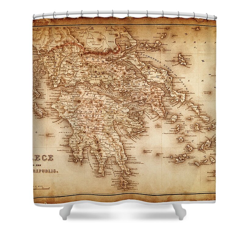Greek Culture Shower Curtain featuring the digital art Map Of Greece 1854 by Thepalmer
