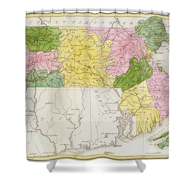 Map Of Massachusetts Shower Curtain featuring the drawing Map Of Massachusetts, From Historical Collections Of Massachusetts, By John Warren Barber, 1839 by American School